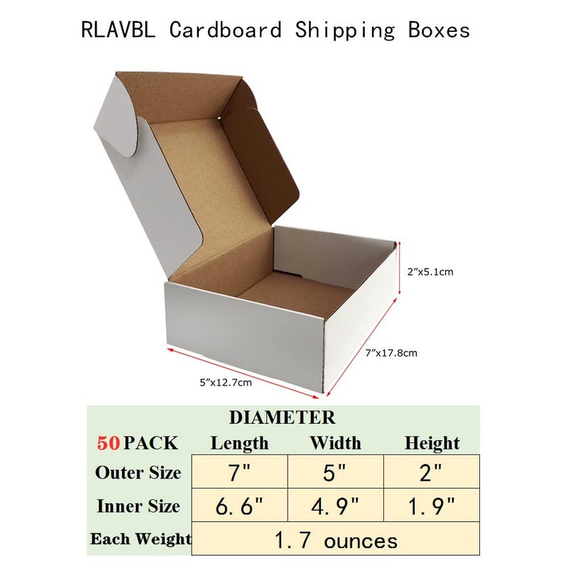 RLAVBL 7x5x2 Shipping Boxes Set of 50, White Small Corrugated Cardboard Box, Mailer Box - Image 2